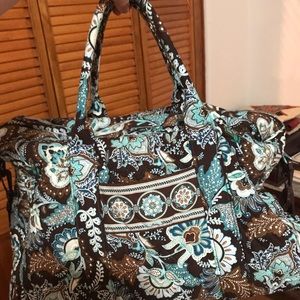 Blue and Brown Vera Bradley Duffle Bag (w/ strap)